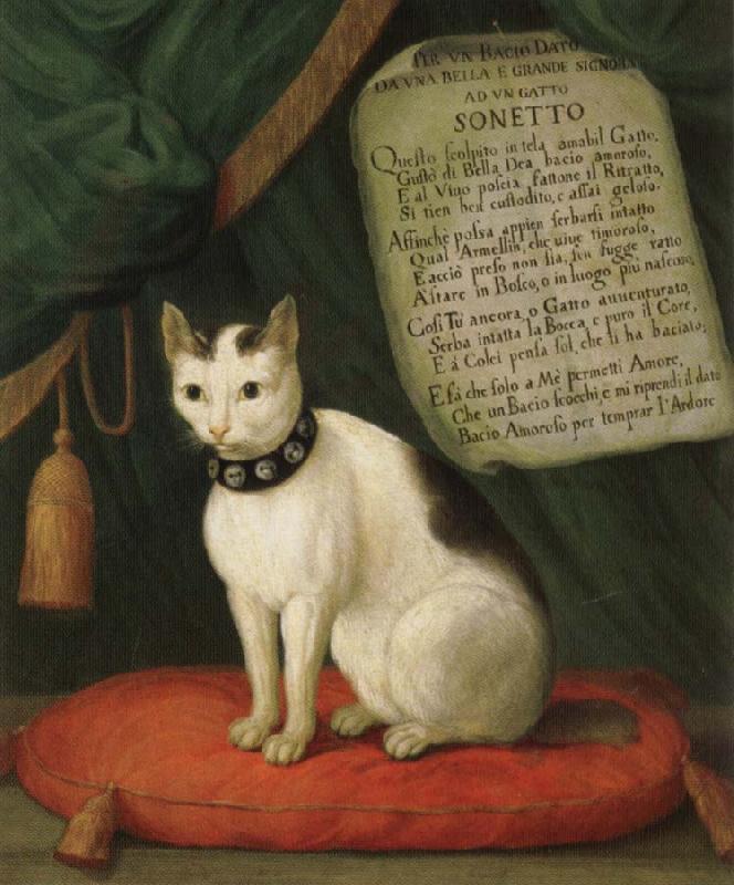 unknow artist Portrait of Armellino the Cat with Sonnet Sweden oil painting art